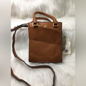 NWT Tory Burch Blake Mini Shopper Leather Crossbody in Bourbon/Cornbread